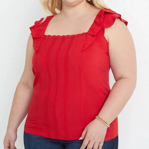 NWOT Maurices Solid Red Eyelet Trim Flutter Sleeve Top in Size 4X